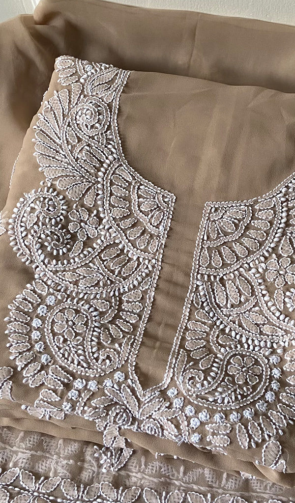 Women's Lucknowi Handcrafted Faux-Georgette Chikankari Suit Material - HONC0263018