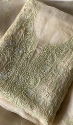 Women's Lakhnavi Handcrafted Pure Organza Chikankari Unstitched Kurta And Dupatta Set- HONC0361471