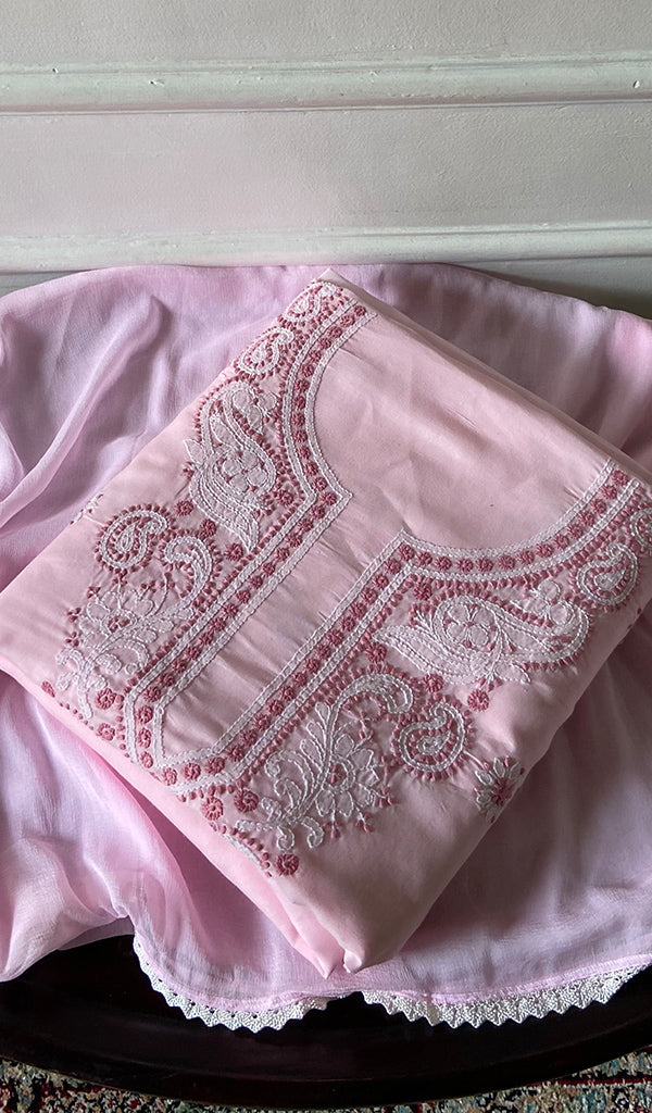 Women's Lakhnavi Handcrafted Unstitched Cotton Chikankari Suit Material - HONC0351044