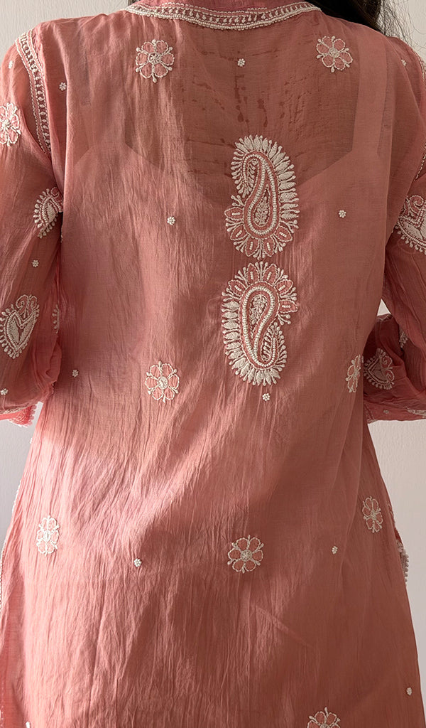 Women's Lucknowi Handcrafted Mul Chanderi Stitched Chikankari Kurta And Plazzo Set- HONC0378780