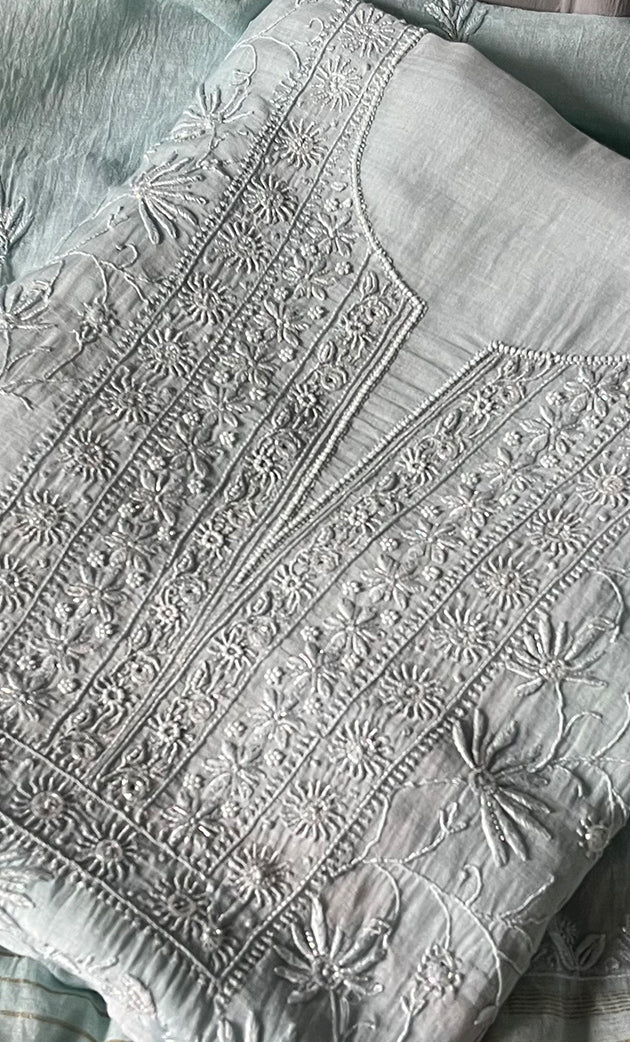 Women's Lakhnavi Handcrafted Mul Chanderi Unstitched Kurta And Dupatta Set- HONC0278916