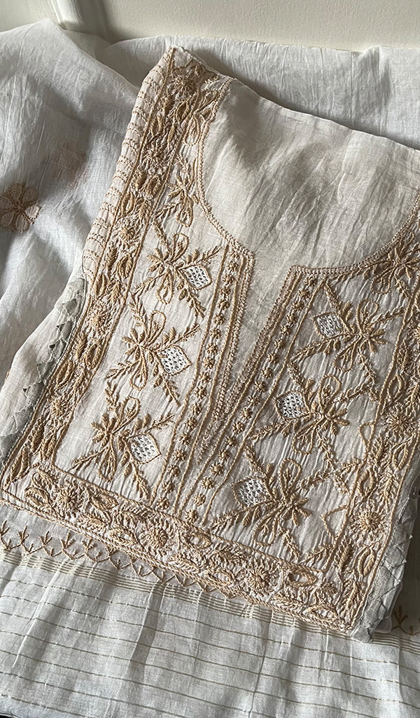 Women's Lakhnavi Handcrafted Mul Chanderi Semi - Stitched Kurta And Dupatta Set - HONC0239880