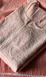 Load image into Gallery viewer, Izana Women's Lakhnavi Handcrafted Mul Chanderi Semi - stitched Chikankari Full Suit Material - HONC0333502
