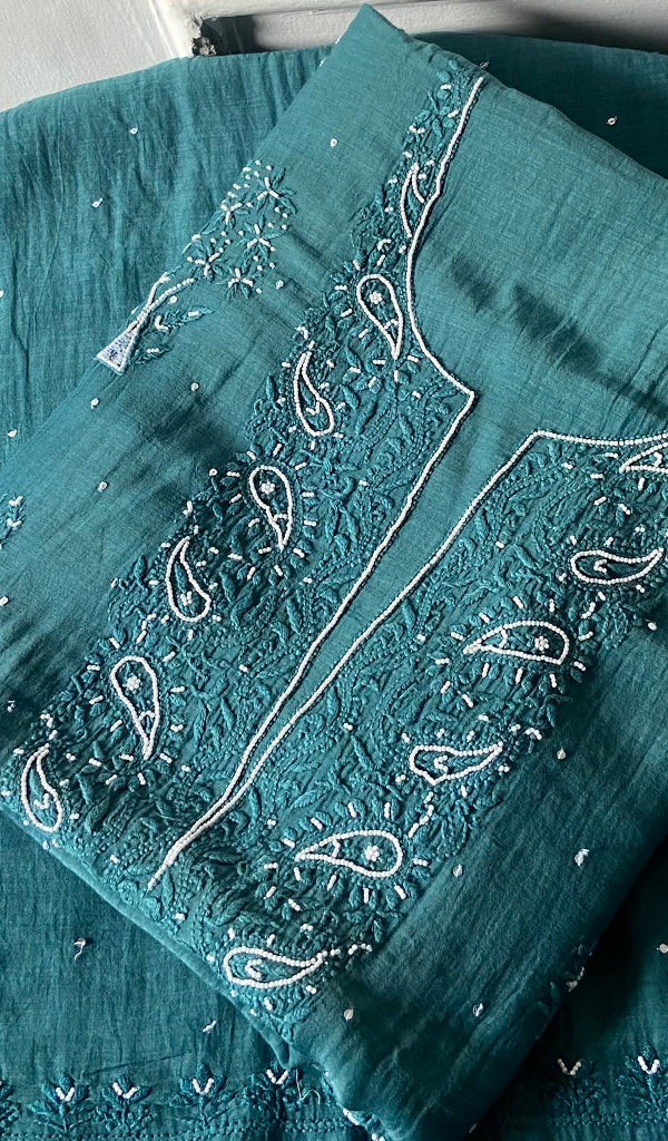 Women's Lakhnavi Handcrafted Mul Chanderi Unstitched Kurta And Dupatta Set - HONC0317807