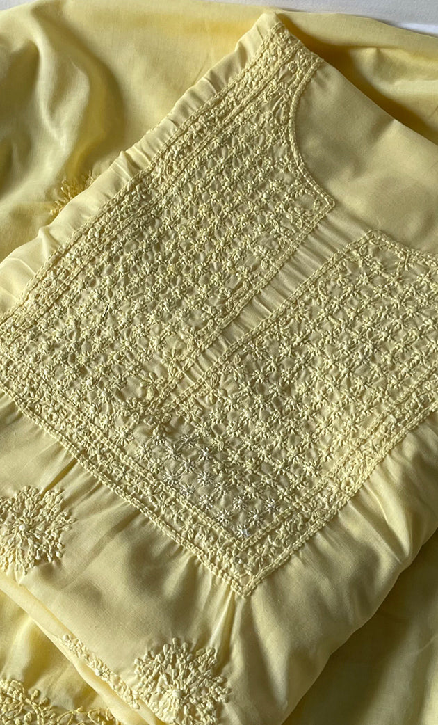 Women's Lakhnavi Handcrafted Unstitched Cotton Chikankari Suit Material - HONC082476