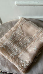 Load image into Gallery viewer, Women's Lakhnavi Handcrafted Pure Organza Chikankari Unstitched Kurta And Dupatta Set- HONC0329219