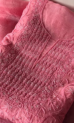 Load image into Gallery viewer, Women's Lakhnavi Handcrafted Pure Organza Chikankari Unstitched Kurta And Dupatta Set- HONC0327848