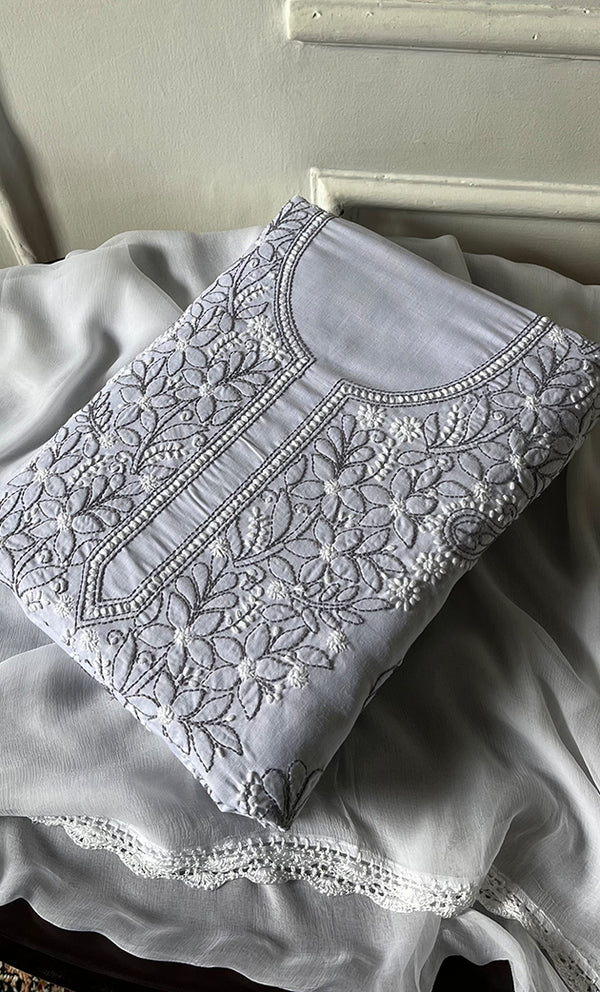 Women's Lakhnavi Handcrafted Unstitched Cotton Chikankari Suit Material - HONC0333970