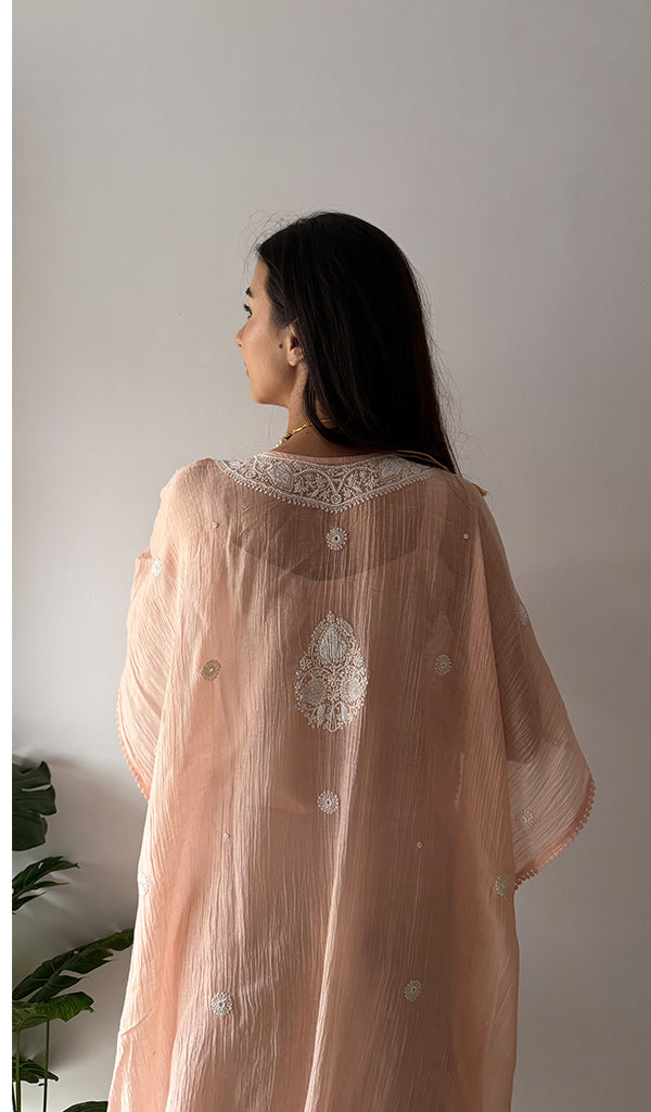 Women's Lucknowi Handcrafted Mul chanderi Chikankari Kaftan - HONC0361360