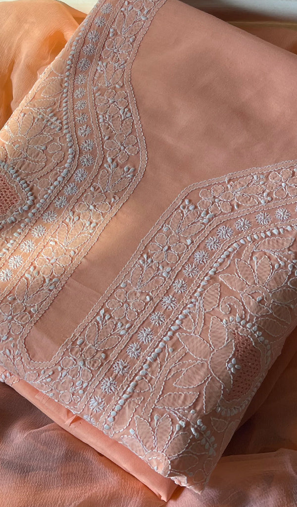 Alayna Women's Lakhnavi Handcrafted Unstitched Cotton Chikankari Suit Material - HONC0294560