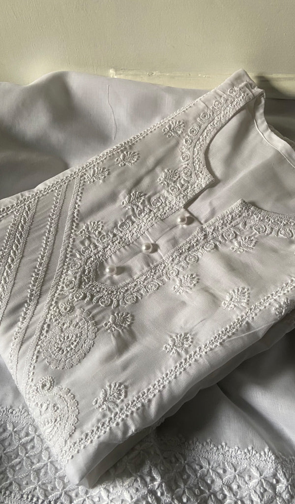 Women's Lakhnavi Handcrafted Cotton Chikankari Semi - Stitched Kurta And Kurta Dupatta Set - HONC0351913