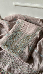 Load image into Gallery viewer, Women's Lakhnavi Handcrafted Mul Chanderi Unstitched Kurta And Dupatta Set - HONC0326140