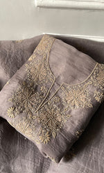 Load image into Gallery viewer, Women&#39;s Lakhnavi Handcrafted Pure Organza Chikankari Unstitched Kurta And Dupatta Set- HONC0318665
