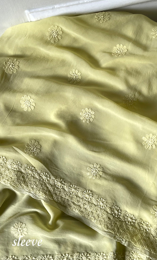 Women's Lakhnavi Handcrafted Viscose Georgette Chikankari Full Suit Material - HONC0312590