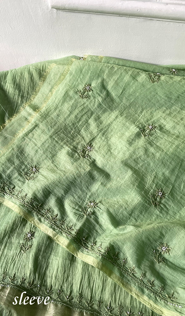 Women's Lakhnavi Handcrafted Mul Chanderi Unstitched Chikankari Full Suit Material - HONC0314661