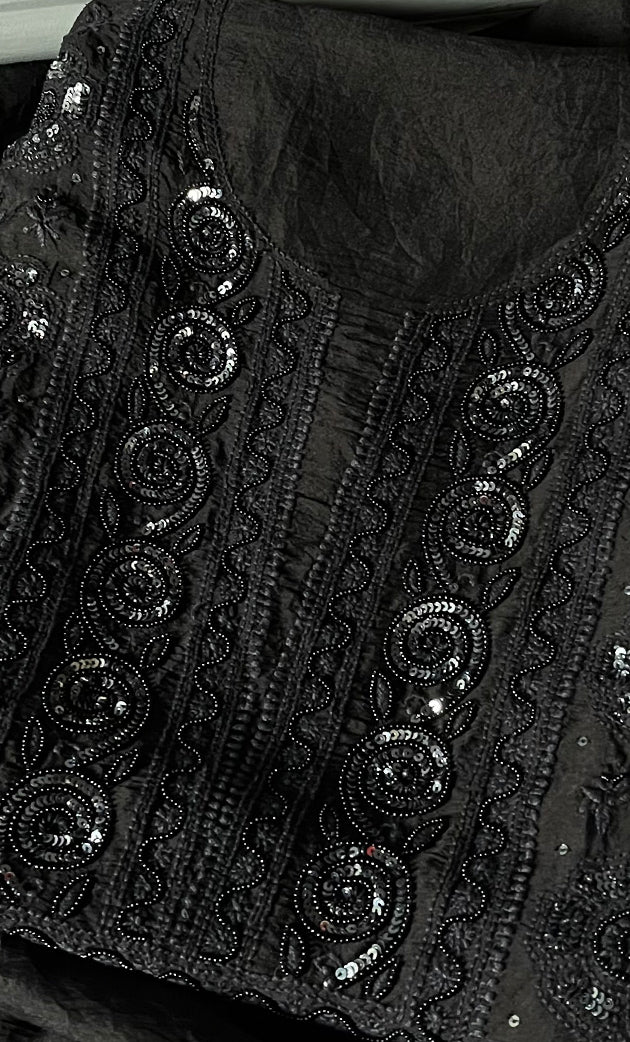 Women's Lakhnavi Handcrafted Pure Organza Chikankari Unstitched Kurta And Dupatta Set- HONC0309145