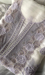 Load image into Gallery viewer, Mehnaj  Women&#39;s Lakhnavi Handcrafted Pure Organza Chikankari Unstitched Kurta And Dupatta Set- HONC0316109
