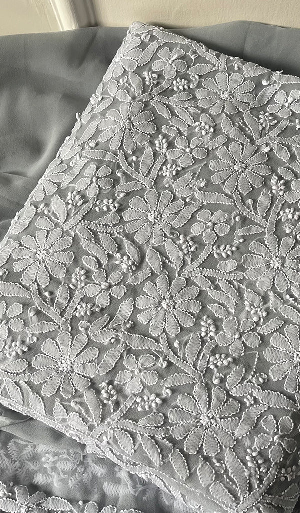 Women's Lucknowi Handcrafted Faux-Georgette Chikankari Suit Material - HONC0263417