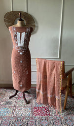 Load image into Gallery viewer, Nitara Women's Lakhnavi Handcrafted Mul Chanderi Unstitched Chikankari Full Suit - HONC0362601
