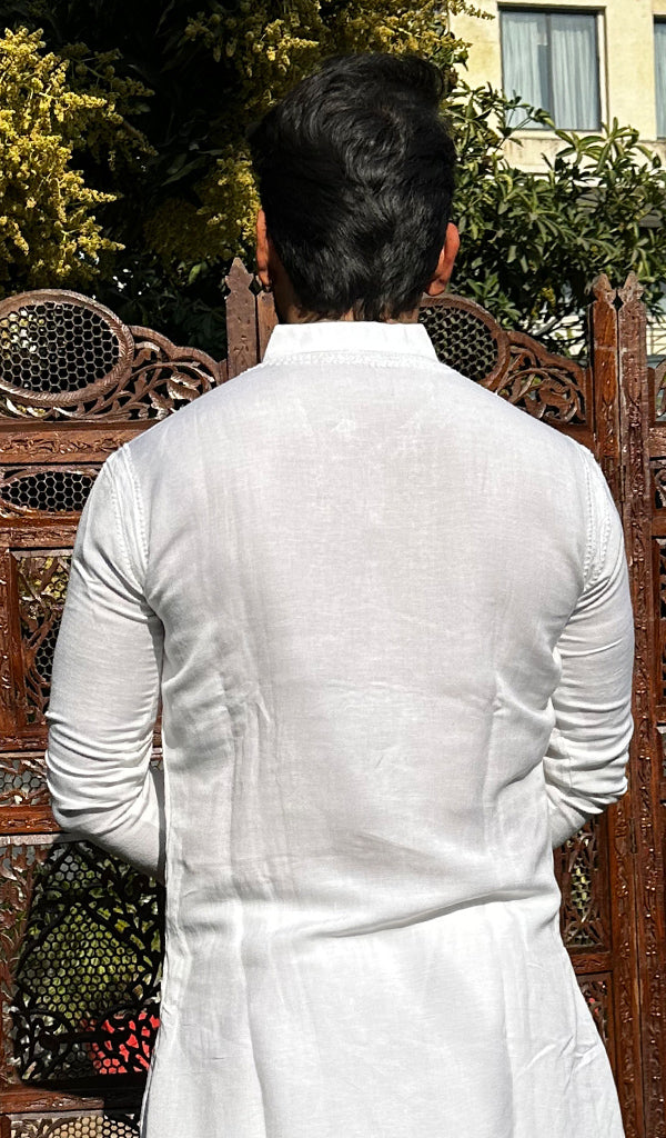 Men's Lucknowi Handcrafted Cotton Chikankari Kurta - HONC0342314