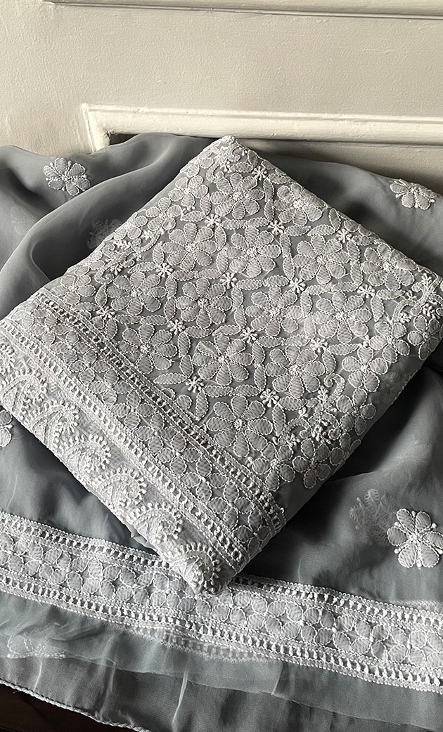 Women's Lucknowi Handcrafted Faux-Georgette Chikankari Suit Material - HONC0274416