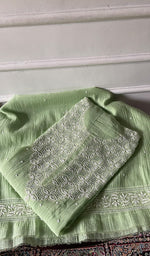 Load image into Gallery viewer, Women's Lakhnavi Handcrafted Mul Chanderi Semi - Stitched Kurta And Dupatta Set - HONC0348596