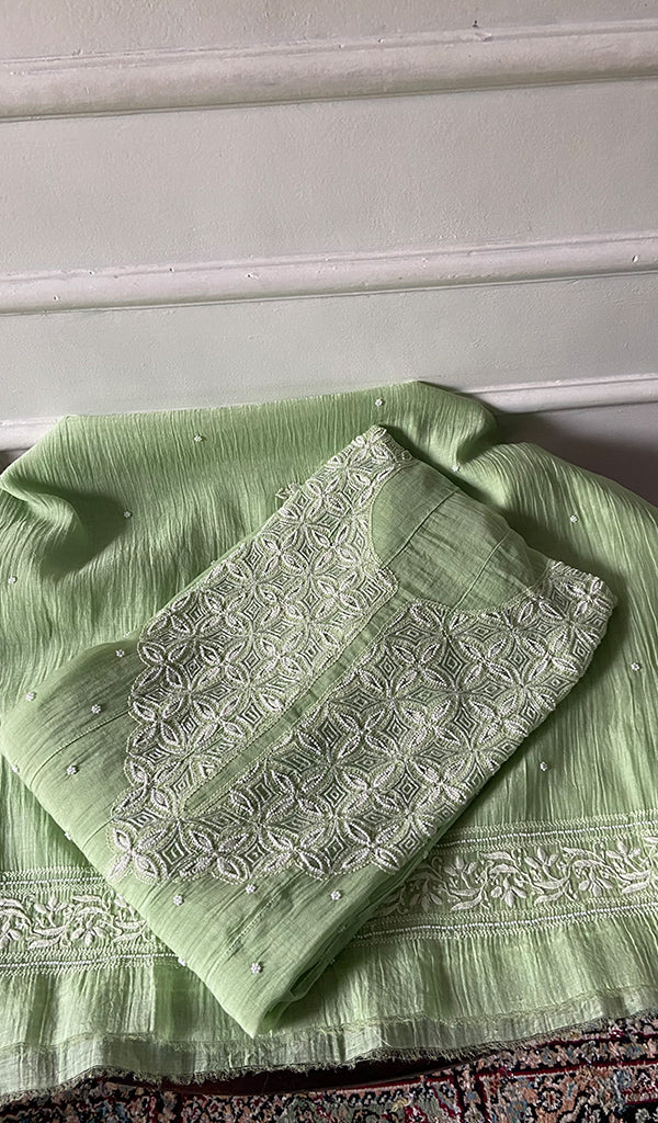 Women's Lakhnavi Handcrafted Mul Chanderi Semi - Stitched Kurta And Dupatta Set - HONC0348596