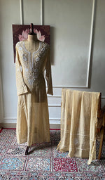 Load image into Gallery viewer, Basma Women's Lucknowi Handcrafted Mul Chanderi Semi - stitched Chikankari Anarkali Full Set - HONC0355632