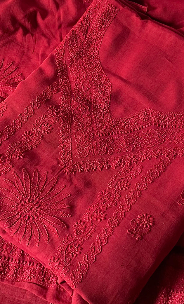 Women's Lakhnavi Handcrafted Unstitched Cotton Chikankari Suit Material - HONC061625