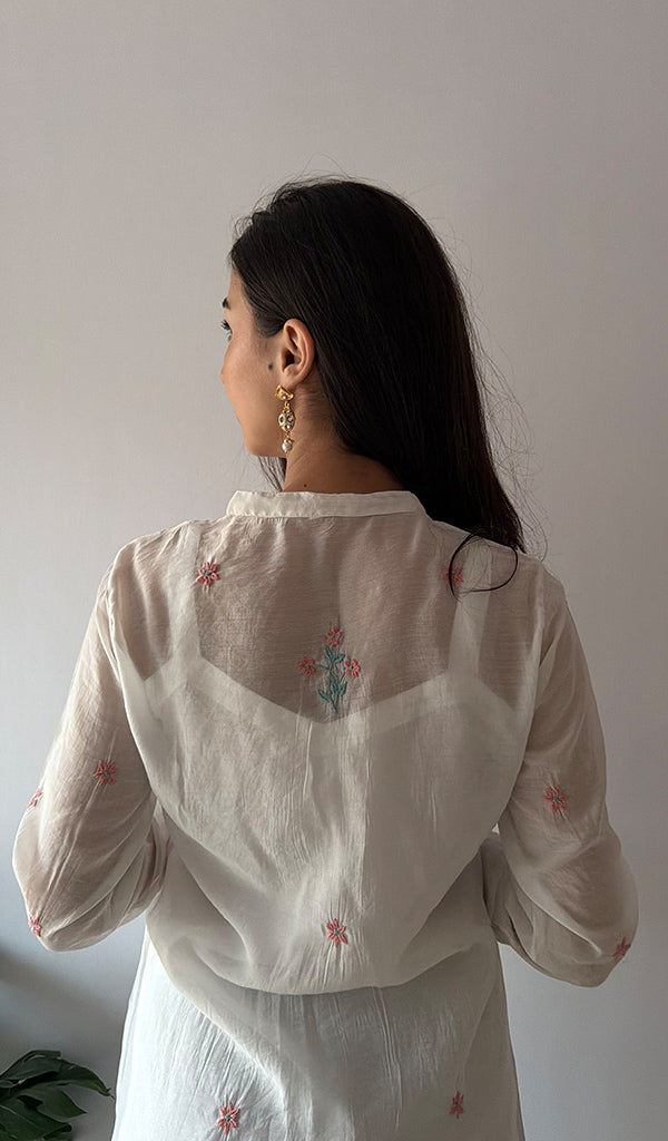 Sophia Women's Lakhnavi Handcrafted Mul Chanderi Chikankari Top - HONC0372966