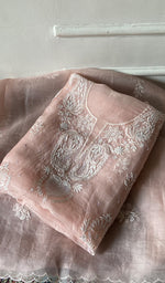 将图像加载到图库查看器中， Women's Lakhnavi Handcrafted Pure Organza Chikankari Unstitched Kurta And Dupatta Set - HONC0361462