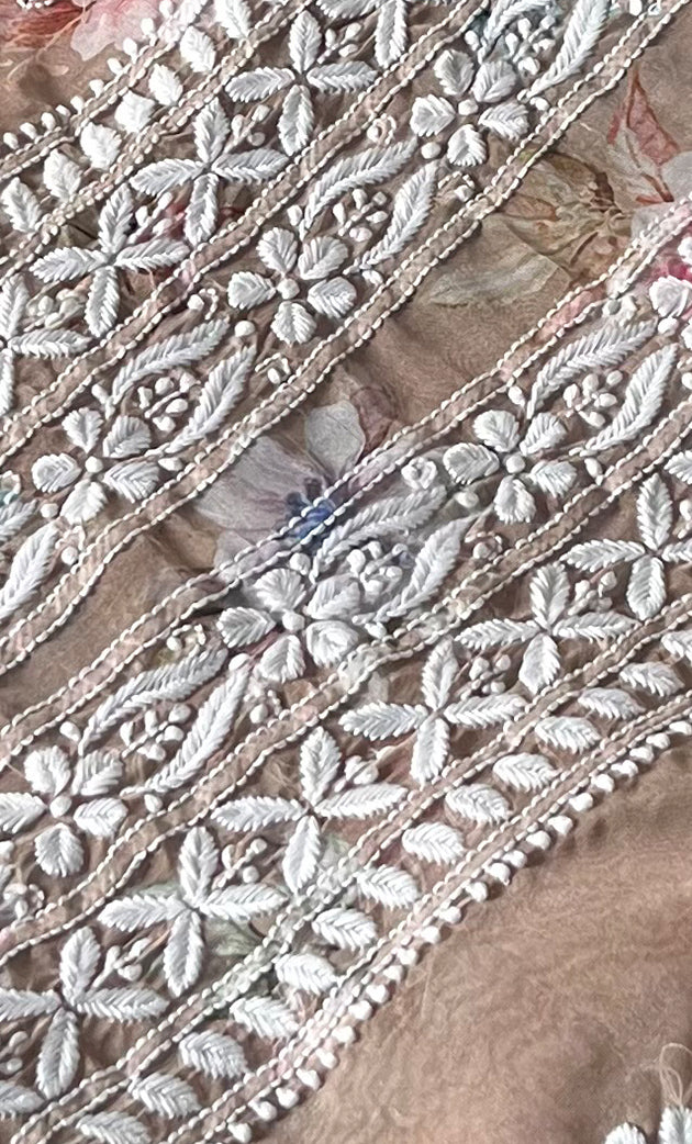 Disha Women's Lakhnavi Handcrafted Organza Chikankari Unstitched Kurti Fabric -  HONC0332146