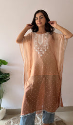 Load image into Gallery viewer, Pragya Women's Lucknowi Handcrafted Mul chanderi Chikankari Kaftan - HONC03615788