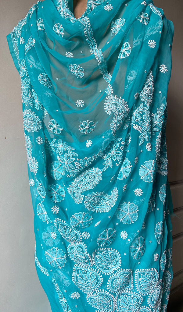 Women's Lakhnavi Handcrafted Faux-Georgette Chikankari Saree - HONC0223883