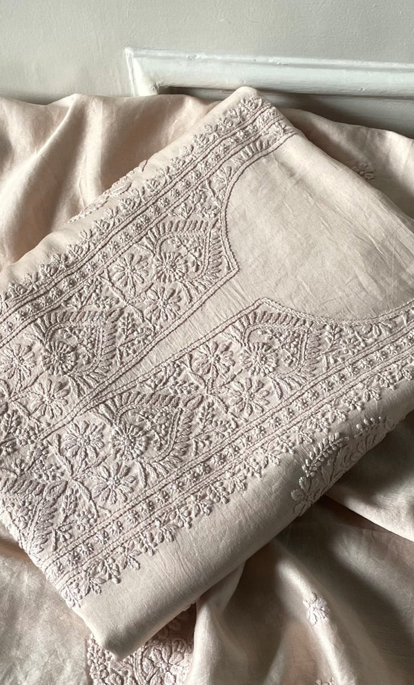 Women's Lucknowi Handcrafted Chanderi Silk Chikankari Full Suit Material - HONC0322709