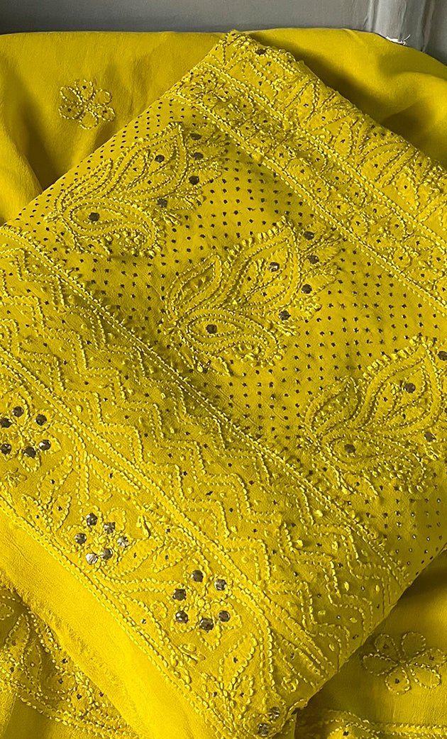 Women's Lakhnavi Handcrafted Viscose Georgette Chikankari Full Suit Material - HONC0271106