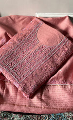 Load image into Gallery viewer, Women's Lakhnavi Handcrafted Unstitched Munga Silk Chikankari Kurta And Dupatta Set- HONC0280939