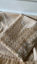 Load image into Gallery viewer, Women's Lakhnavi Handcrafted Tissue Chanderi Chikankari Unstitched Kurta Dupatta Set - HONC0352171
