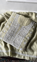 Load image into Gallery viewer, Women's Lakhnavi Handcrafted Unstitched Mul Chanderi Kurta And Dupatta Set - HONC0329036