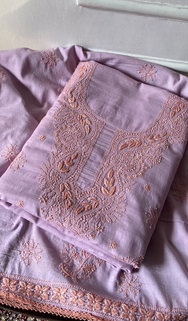 Women's Lakhnavi Handcrafted Cotton Unstitched Chikankari Suit Material - HONC0358200