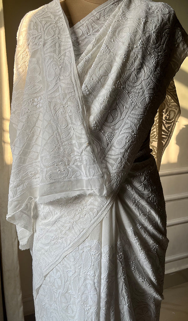 Women's Lakhnavi Handcrafted Pure Silk Georgette Chikankari - HONC0272503