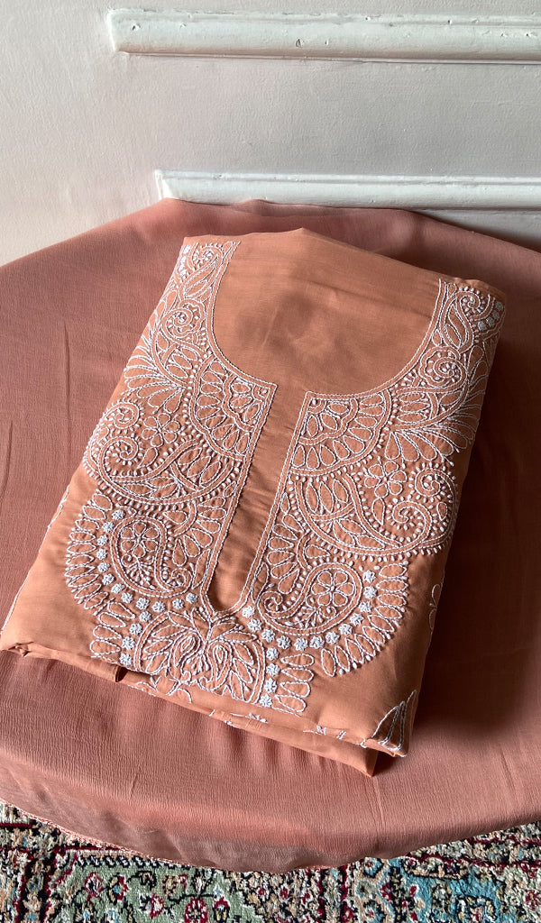 Women's Lakhnavi Handcrafted Cotton Unstitched Chikankari Suit Material - HONC0360795