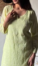 Load image into Gallery viewer, Women's Lakhnavi Handcrafted Cotton Chikankari Kurti - HONC0346295