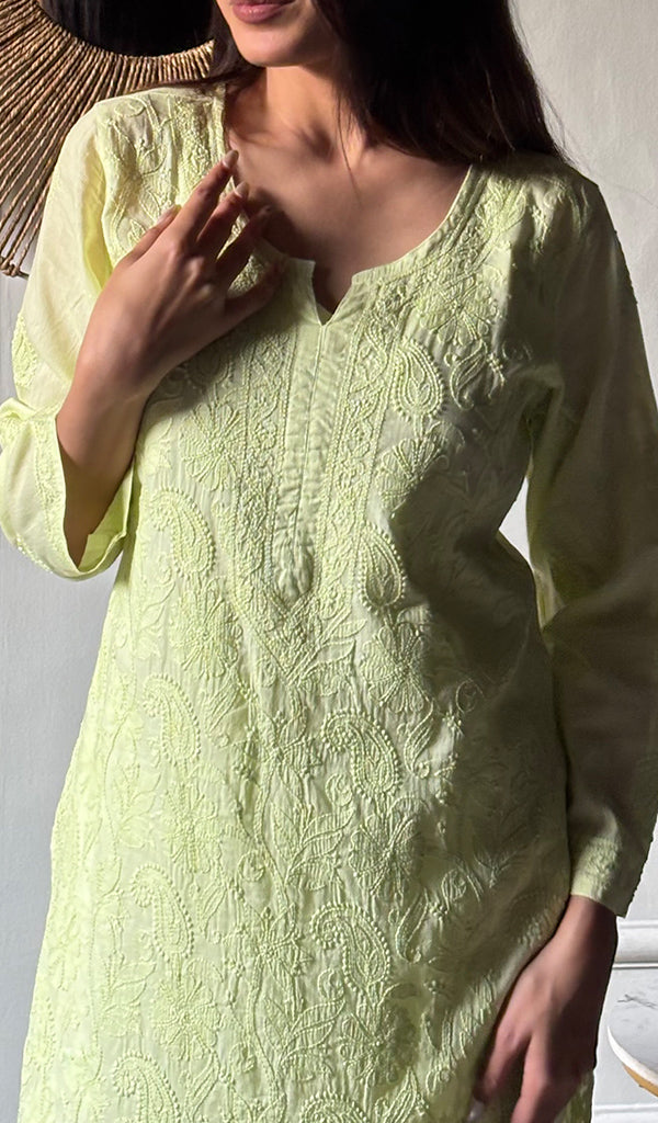 Women's Lakhnavi Handcrafted Cotton Chikankari Kurti - HONC0346295