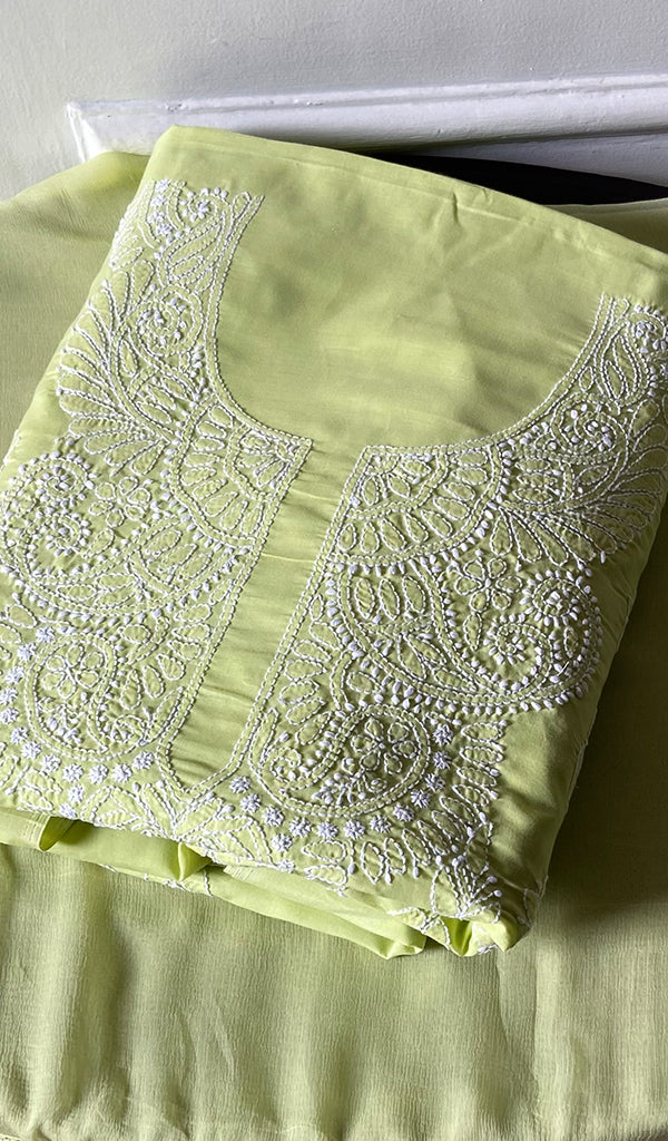 Women's Lakhnavi Handcrafted Cotton Unstitched Chikankari Suit Material - HONC0360798