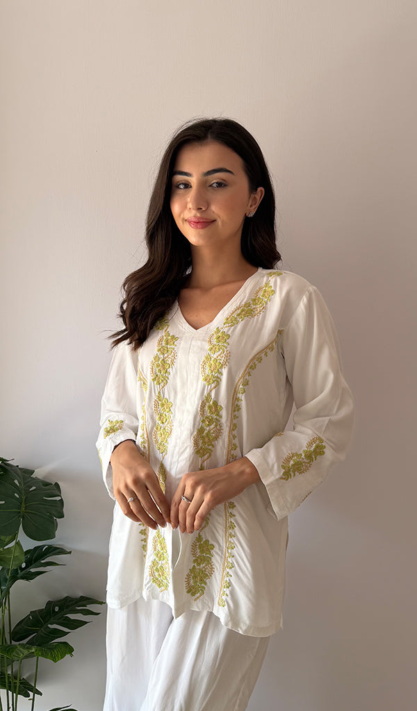 Women's Lakhnavi Handcrafted Cotton Chikankari Kurti And Plazzo Set - HONC0376727