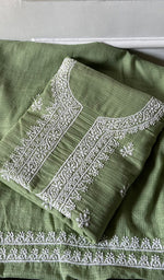 Load image into Gallery viewer, Women's Lucknowi Handcrafted Kota Cotton Chikankari Unstitched Kurta And Dupatta Set - HONC0340088