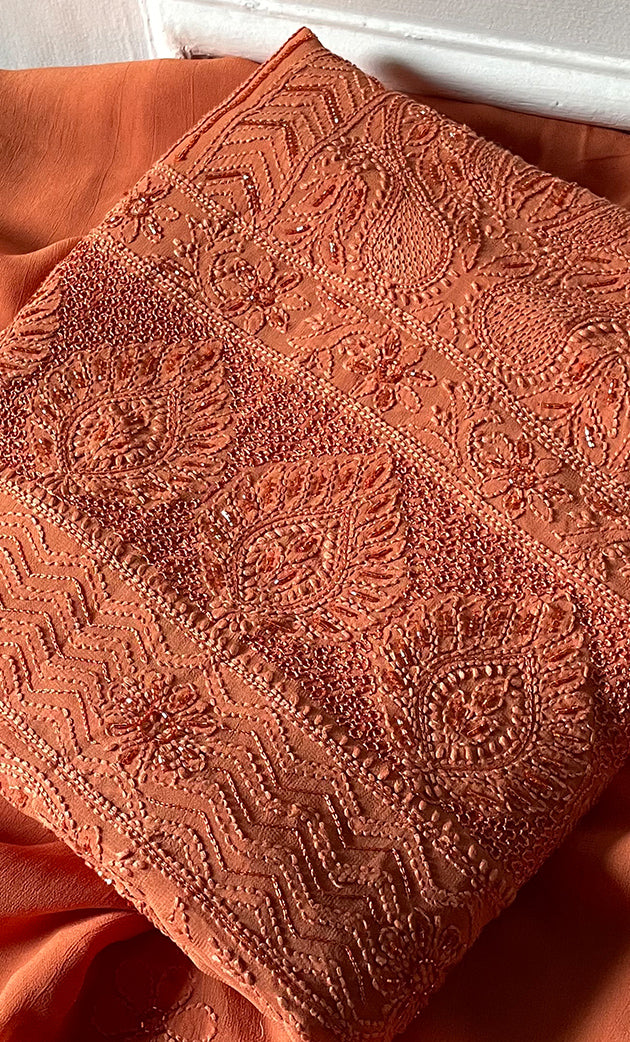 Women's Lakhnavi Handcrafted Viscose Georgette Chikankari Full Suit Material - HONC0299907