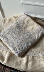 Load image into Gallery viewer, Women's Lakhnavi Handcrafted Unstitched Munga Silk Chikankari Kurta And Dupatta Set- HONC0275374
