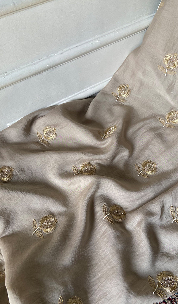 Mahira Women's Lakhnavi Handcrafted Mul Chanderi Unstitched Chikankari Full Suit - HONC0355231